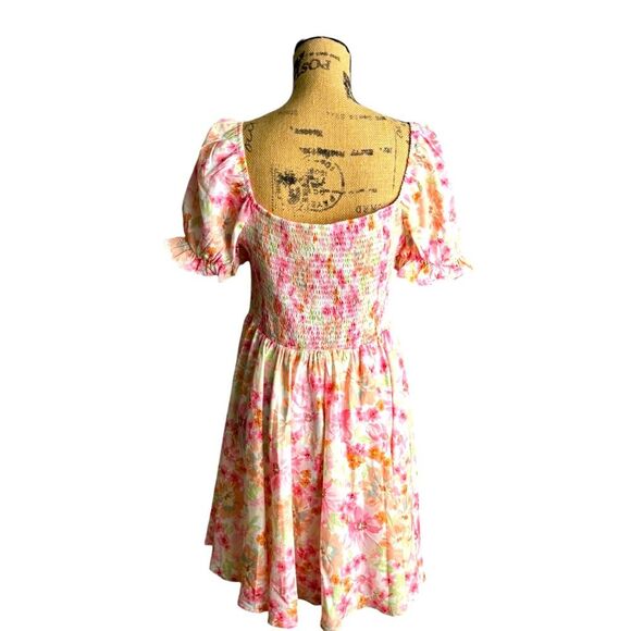 SHEIN Floral Print Puff Sleeve Smock Mini Dress Size Large NWOT - Picture 7 of 8